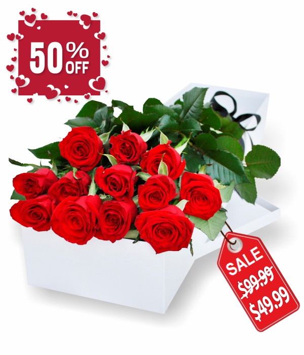 One Dozen Gift Boxed Red Roses