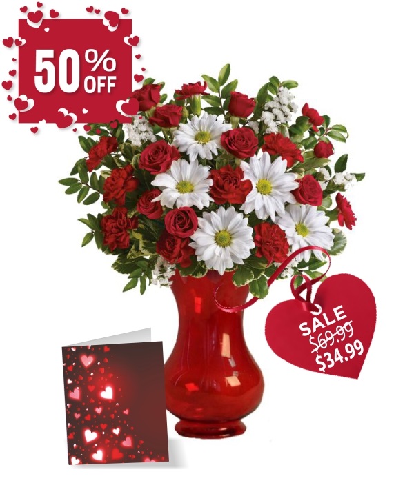 Online forever romantic love shape arrangement of red and white roses to  Bangalore, Express Delivery - redblooms